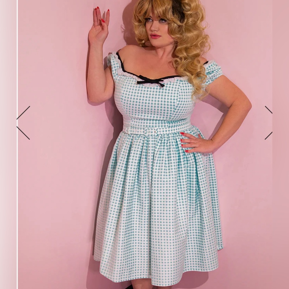 BARDOT BEAUTY SWING DRESS IN BLUE GINGHAM - VIXEN BY MICHELINE PITT XL